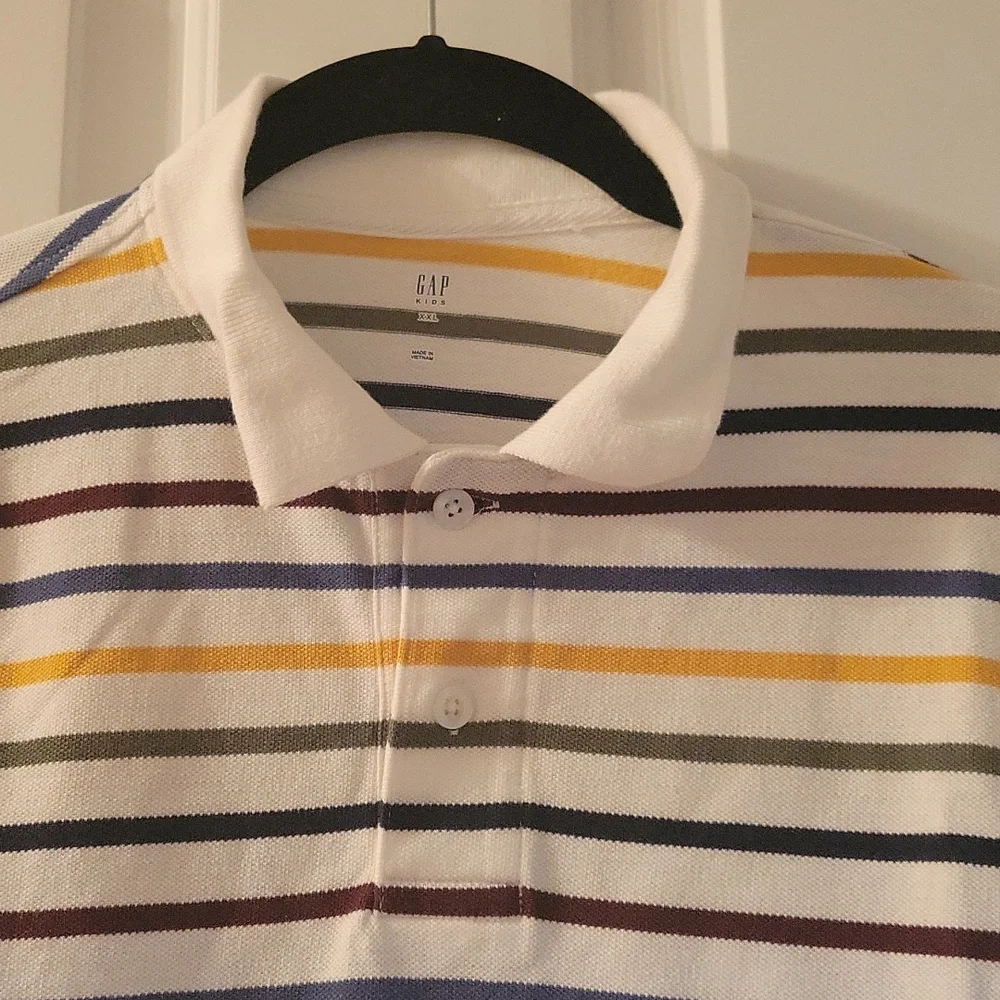 Gap white striped polo xxl